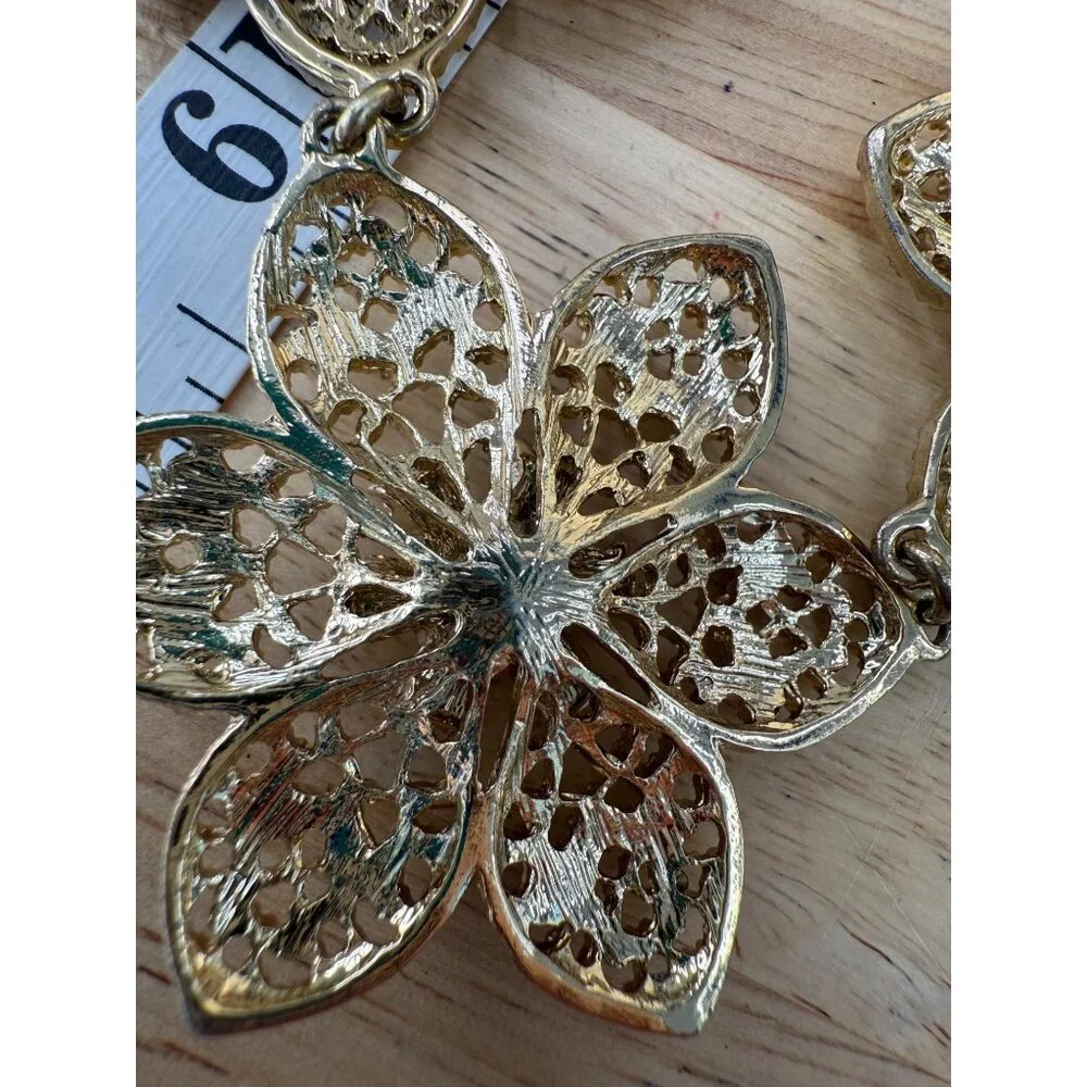 Ann Taylor Gold-Tone Floral Statement Necklace With Crystal Accents Adjustable C - Picture 11 of 11